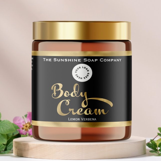 Black & Gold Foil Body Cream Jar Label with logo (Creator Uploaded)