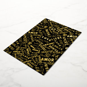 Black Gold Foil Card Love Text Multi Language Word