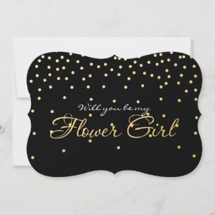 Black Gold Foil Confetti FLOWER GIRL Card