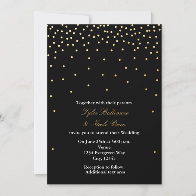 Black & Gold Foil Dots Modern Wedding Invitation (Front)