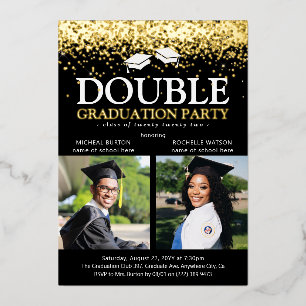 Black & Gold Foil Double Graduation Party Photo