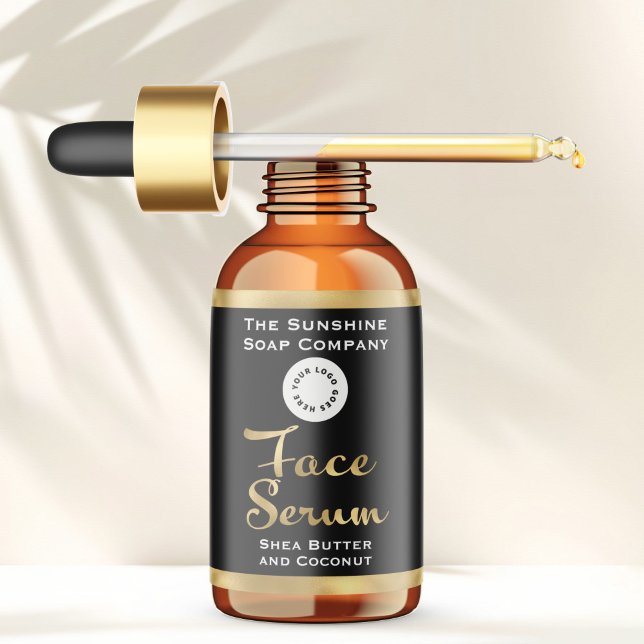 Black & Gold Foil Face Serum Bottle Label w/ logo (Creator Uploaded)