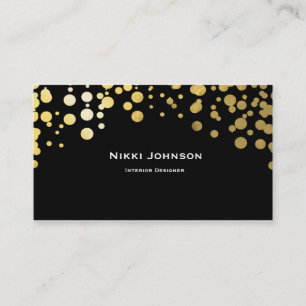 Black Gold Foil Glam Confetti Dots Business Card