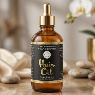 Black & Gold Foil Hair Oil Bottle Label with logo