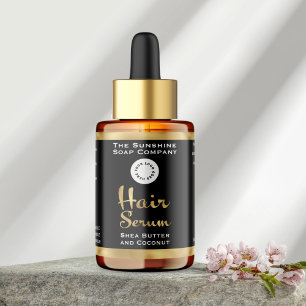 Black & Gold Foil Hair Serum Bottle Label w/ logo