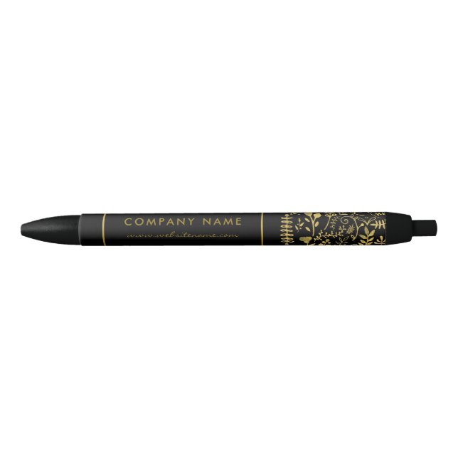Black & Gold Foil Leaf Effect Company/Event Black Ink Pen (Front)