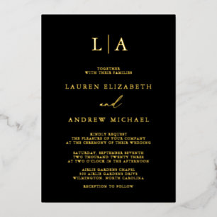 Black Gold Foil Monogram Minimalist Wedding