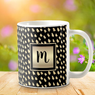 Black gold foil monogram script modern luxury bold coffee mug