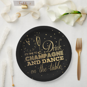 Black/Gold Foil New Year's Eve Paper Plate