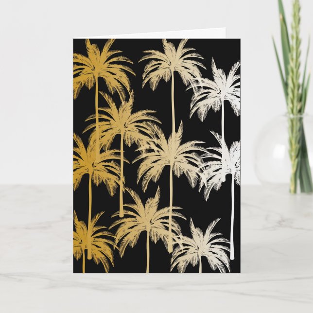 Black Gold Foil Palm Tree Print Greeting Card (Front)