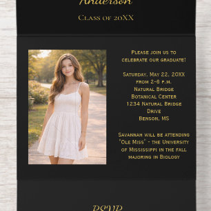 Black Gold Foil Photo Graduation All In One Invitation