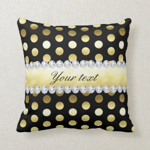 Black Gold Foil Polka Dots Diamonds Cushion
