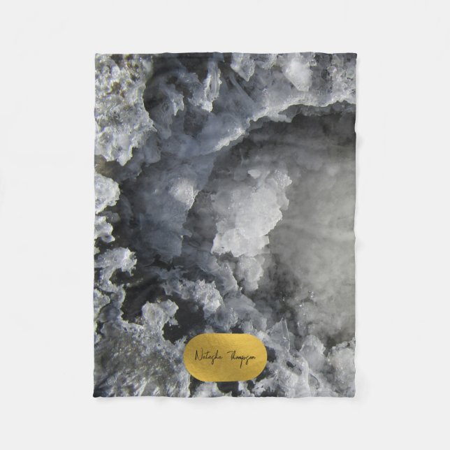 Black Gold Foil Sea Crystals Signature Script Fleece Blanket (Front)
