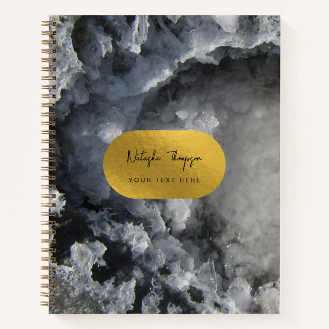 Black Gold Foil Sea Crystals Signature Script  Notebook (Front)