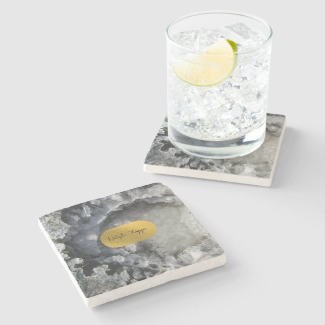 Black Gold Foil Sea Crystals Signature  Stone Coaster (Side)
