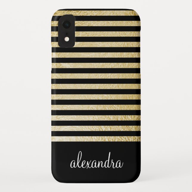 Black - Gold Foil Stripe Monogram Case-Mate iPhone Case (Back)