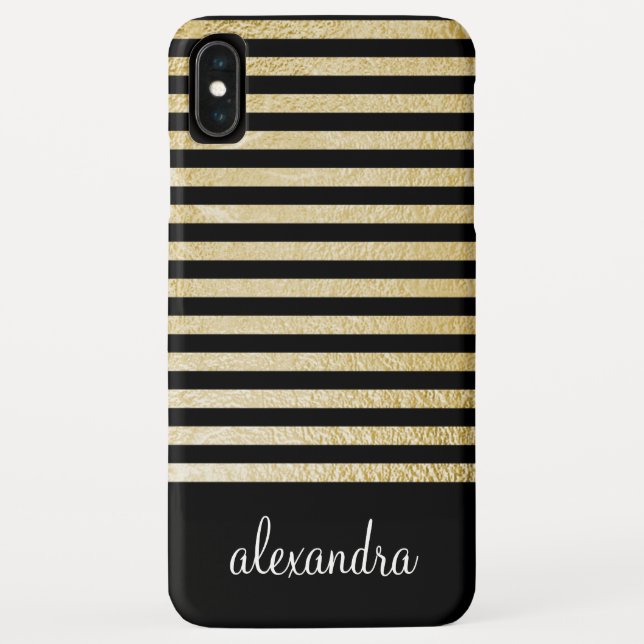 Black - Gold Foil Stripe Monogram Case-Mate iPhone Case (Back)
