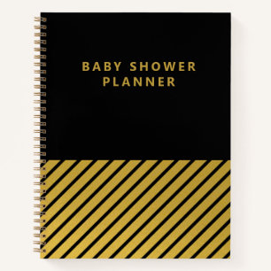 Black Gold Foil Stripes Baby Shower Planner Notebook