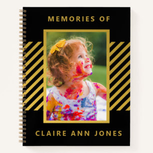 Black Gold Foil Stripes Child Memory Notebook