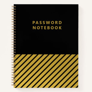 Black Gold Foil Stripes Stylish Password Notebook