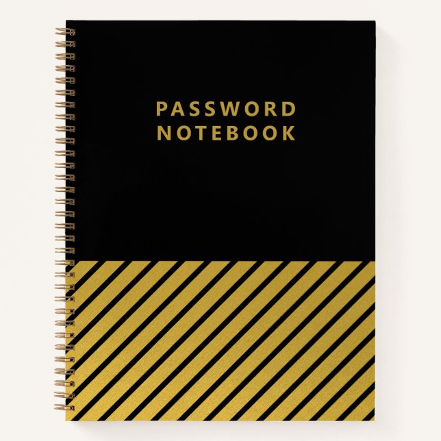 Black Gold Foil Stripes Stylish Password Notebook (Front)