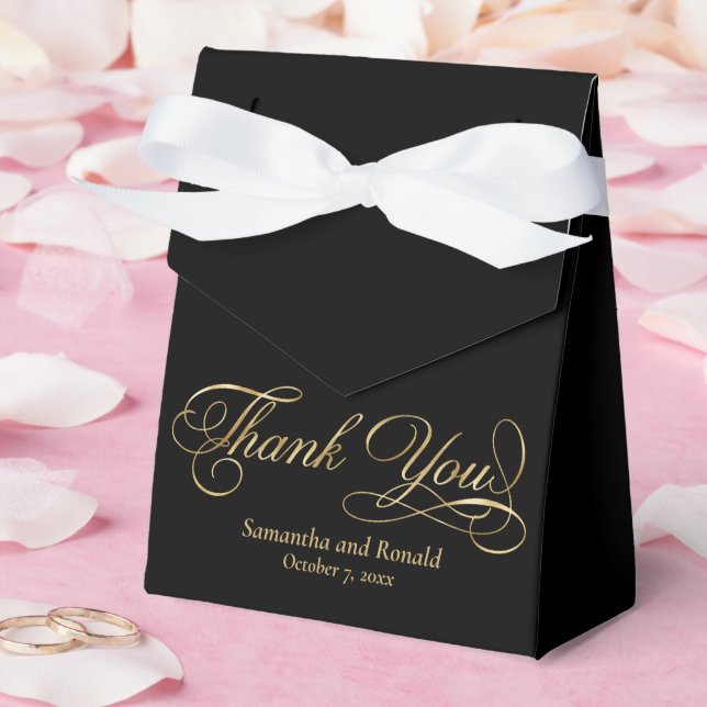 Black & Gold Foil Thank You Calligraphy Wedding Favour Box (Wedding)