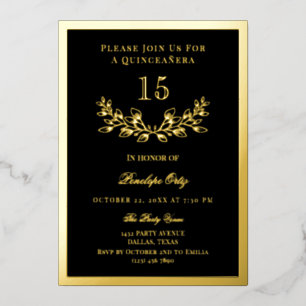 Black & Gold Foil Wreath Quinceañera