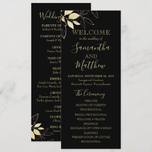 Black & Gold Foliage Botanical Wedding Program