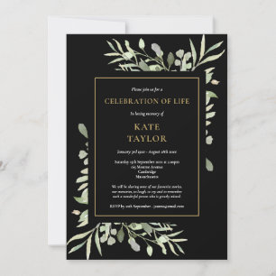 Black Gold Foliage Celebration of Life Funeral Invitation