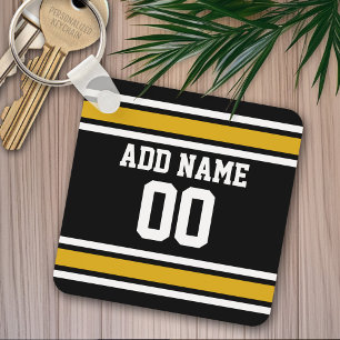 Black Gold Football Jersey Custom Name Number Key Ring