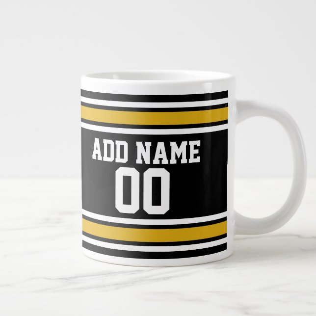Black Gold Football Jersey Custom Name Number Large Coffee Mug (Right)