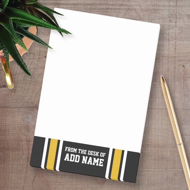 Black Gold Football Jersey Custom Name Number Post-it Notes (Personalized Post-it notes - add your name and other contact information)