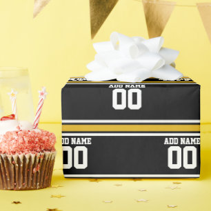 Black Gold Football Jersey Custom Name Number Wrapping Paper