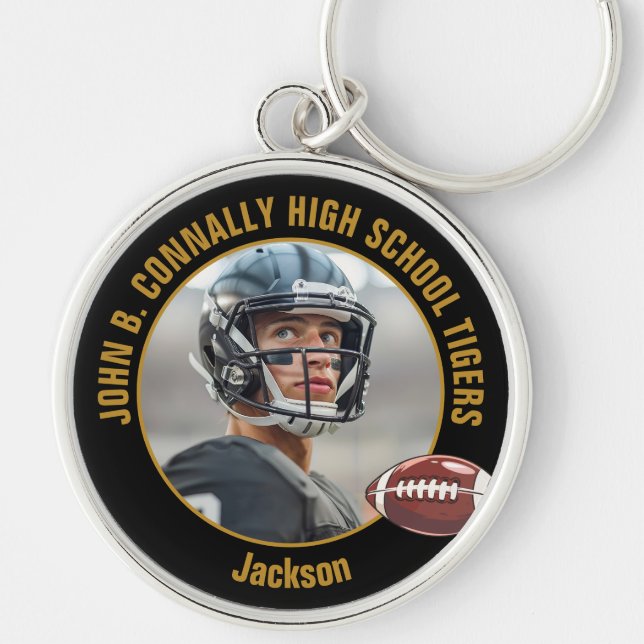 Black Gold Football Player Photo Commemorative Key Ring (Front)