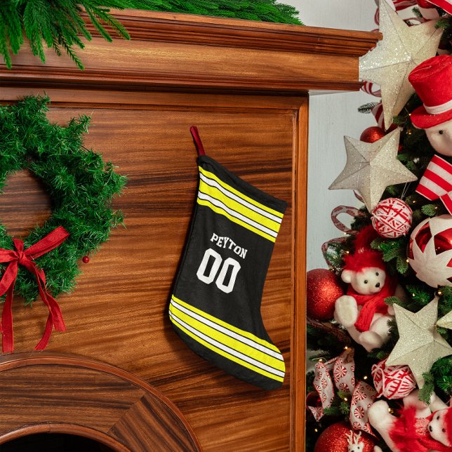 Black & Gold Football Team Personalised Small Christmas Stocking (Creator Uploaded)