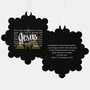 Black Gold FOR UNTO US JESUS Christmas Tree Decoration Card