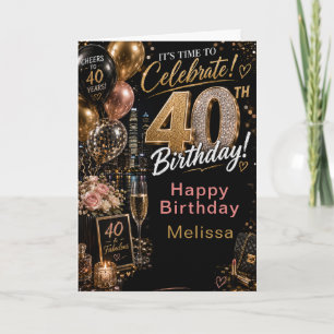 Black Gold Fortieth Birthday Party Card