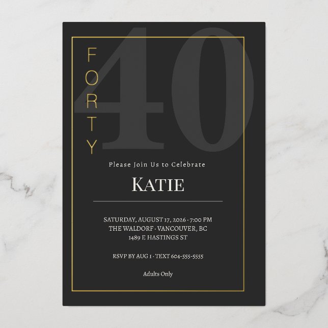 Black & Gold Forty/40th Birthday Celebration (Front)