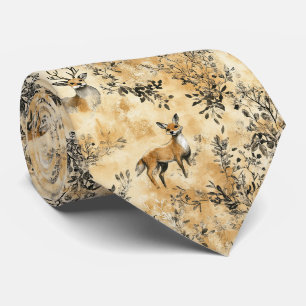 Black Gold Fox Botanical Victorian Pattern Tie