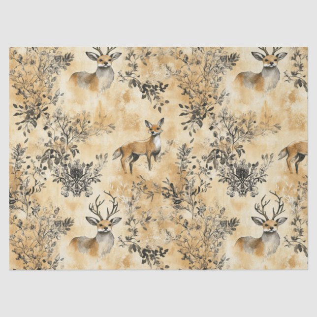 Black Gold Fox Botanical Victorian Pattern Tissue Paper (Front)