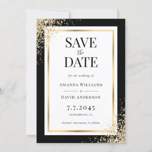 Black Gold Frame Confetti Wedding Save The Date