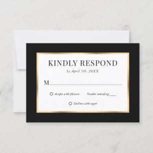 Black Gold Frame Elegant Modern Wedding RSVP Card