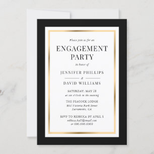Black Gold Frame Engagement Party Invitation