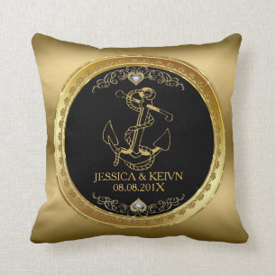 Black & Gold Frame & Nautical Boat Anchor Cushion