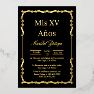 Black Gold frame Quinceanera invitation