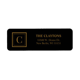 Black & Gold Framed Monogram Return Address Labels