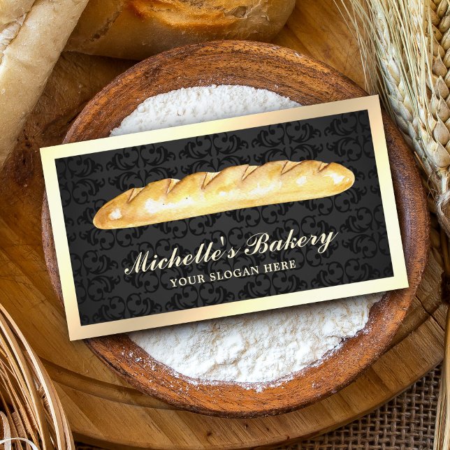 Black Gold French Bread Baguette Bakery Business Card (Creator Uploaded)