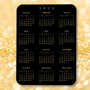 Black Gold Full Year 2025 Calendar Fridge Kitchen Magnet