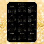 Black Gold Full Year 2026 Calendar Fridge Kitchen Magnet<br><div class="desc">Custom,  beautiful elegant faux gold script typography on black,  2026 full year calendar,  high-quality,  water and stain resistant,  flexible magnet,  for any magnetic surface at home or office. Makes a great custom gift for friends and family,  for holidays,  christmas,  new years.</div>