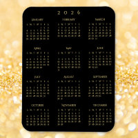Black Gold Full Year 2026 Calendar Fridge Kitchen